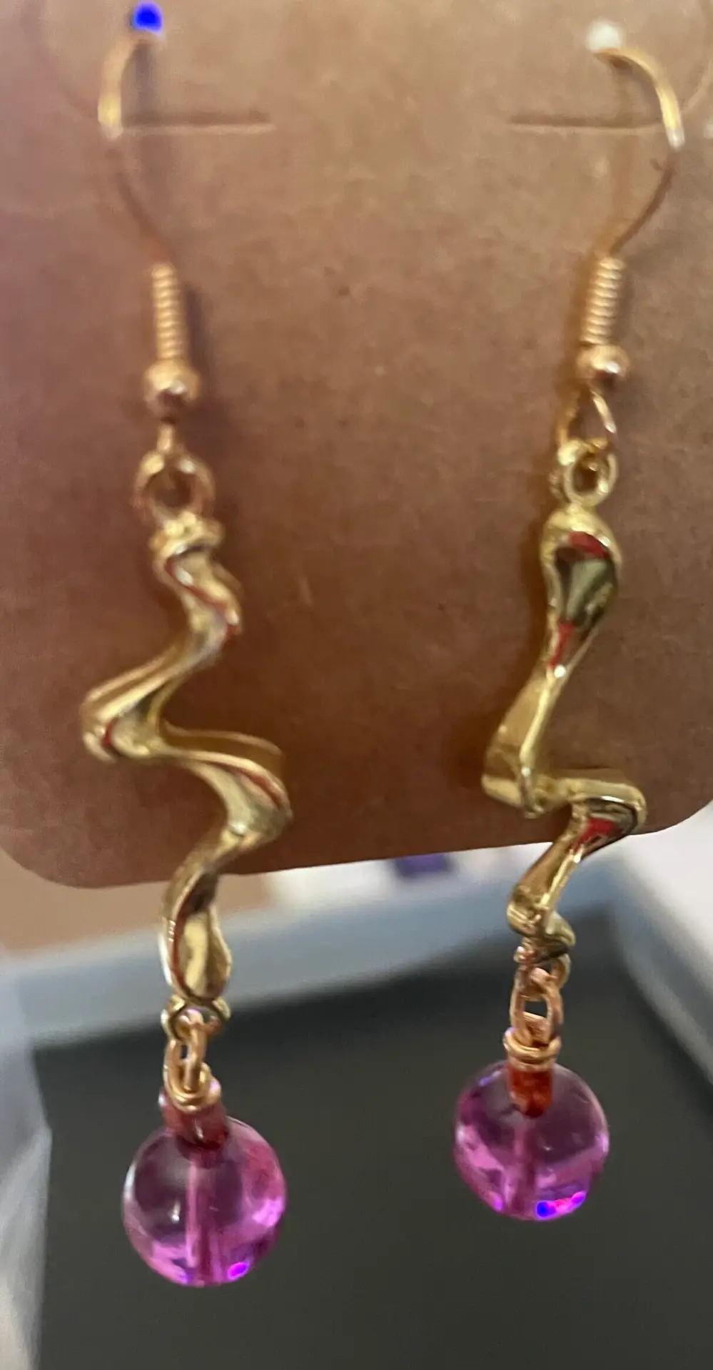 Handcrafted Lavender Bead and Gold Elegant Earrings - Image 3